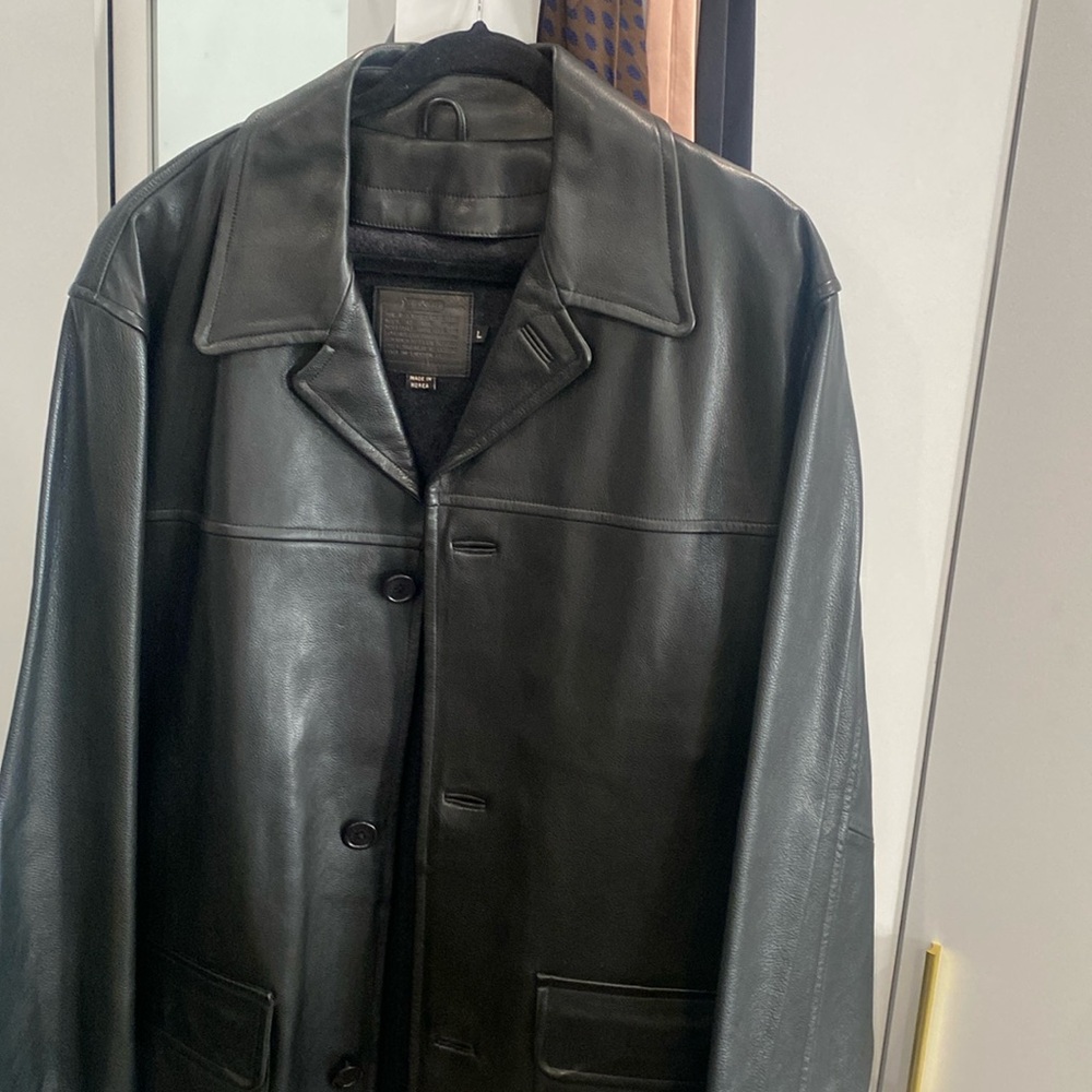 Coach Men's 100% Leather Black Coat With  ZIP OUT Wool Lining   Large   LIKE NEW